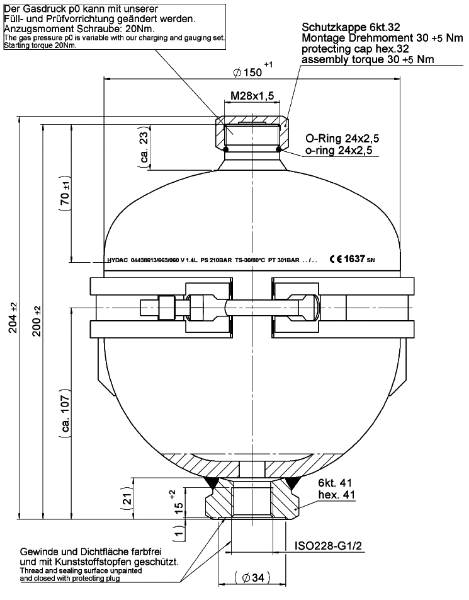 Bild på Membranackumulator SBO210-1,4E1/663U-210AK
